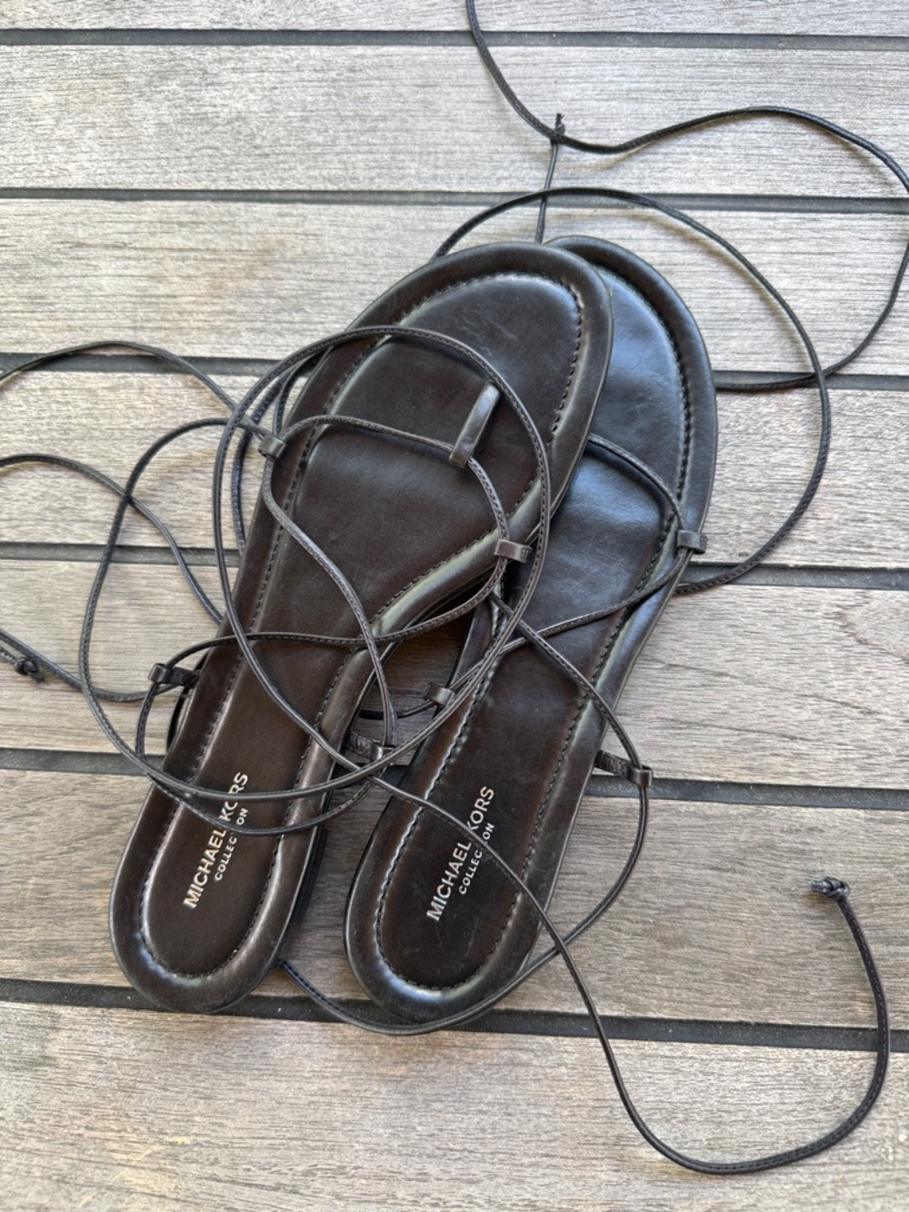 Michael Kors Collection Bradshaw Black Leather Wrap Sandals - Picture 7 of 7